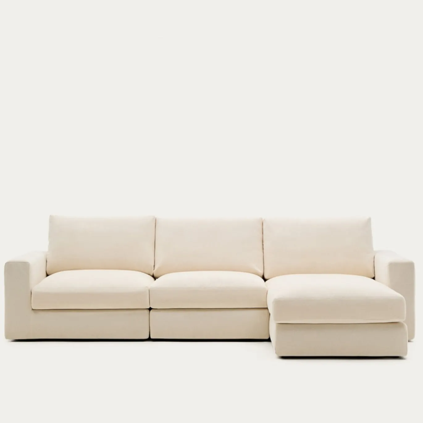 Kave Home Chaise Longue Bank Alea Chenille Ecru 4-Zits Rechts