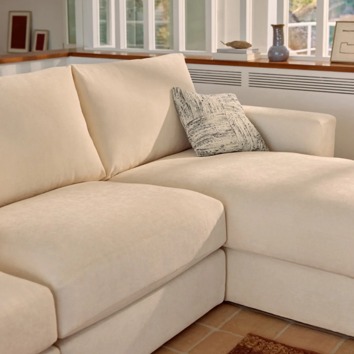 Kave Home Chaise Longue Bank Alea Chenille Ecru 5-Zits Rechts
