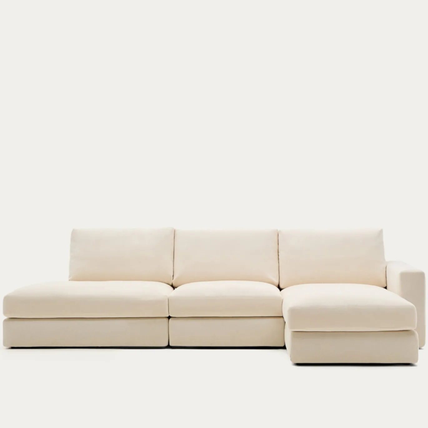 Kave Home Chaise Longue Bank Alea Chenille Ecru 5-Zits Rechts