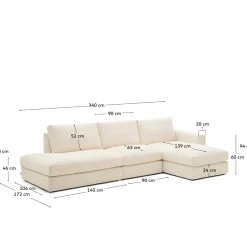 Kave Home Chaise Longue Bank Alea Chenille Ecru 5-Zits Rechts