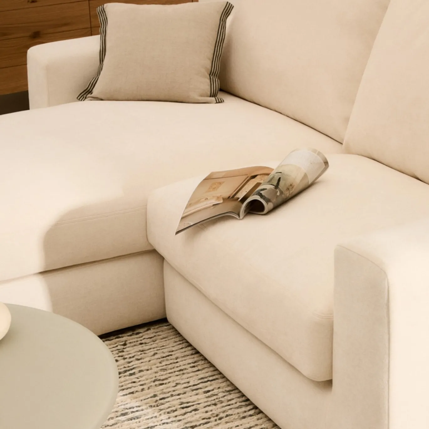 Kave Home Chaise Longue Bank Alea Chenille Ecru 3-Zits Links