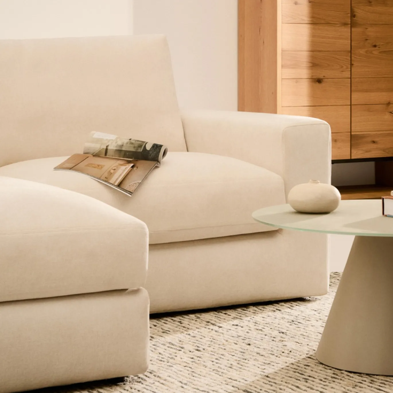 Kave Home Chaise Longue Bank Alea Chenille Ecru 3-Zits Links