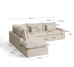 Kave Home Chaise Longue Bank Links Anarela 6-Zits Linnen Beige