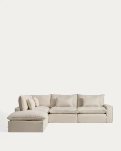 Kave Home Chaise Longue Bank Links Anarela 6-Zits Linnen Beige