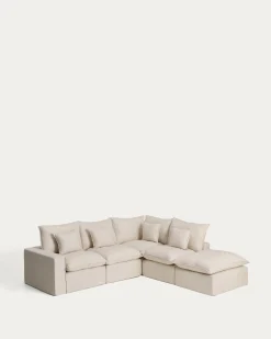 Kave Home Chaise Longue Bank Rechts Anarela 4-Zits Linnen Beige