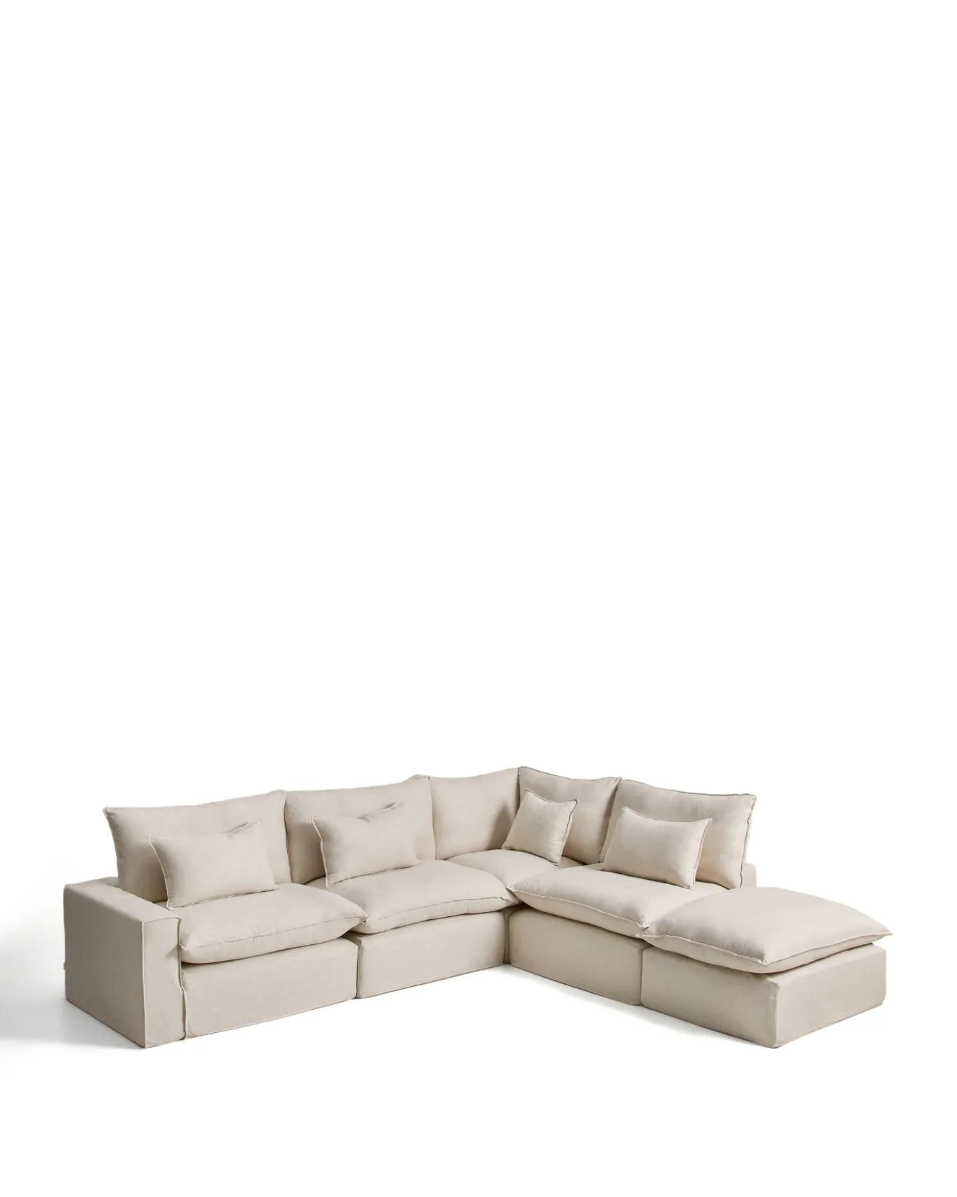 Kave Home Chaise Longue Bank Rechts Anarela 6-Zits Linnen Beige