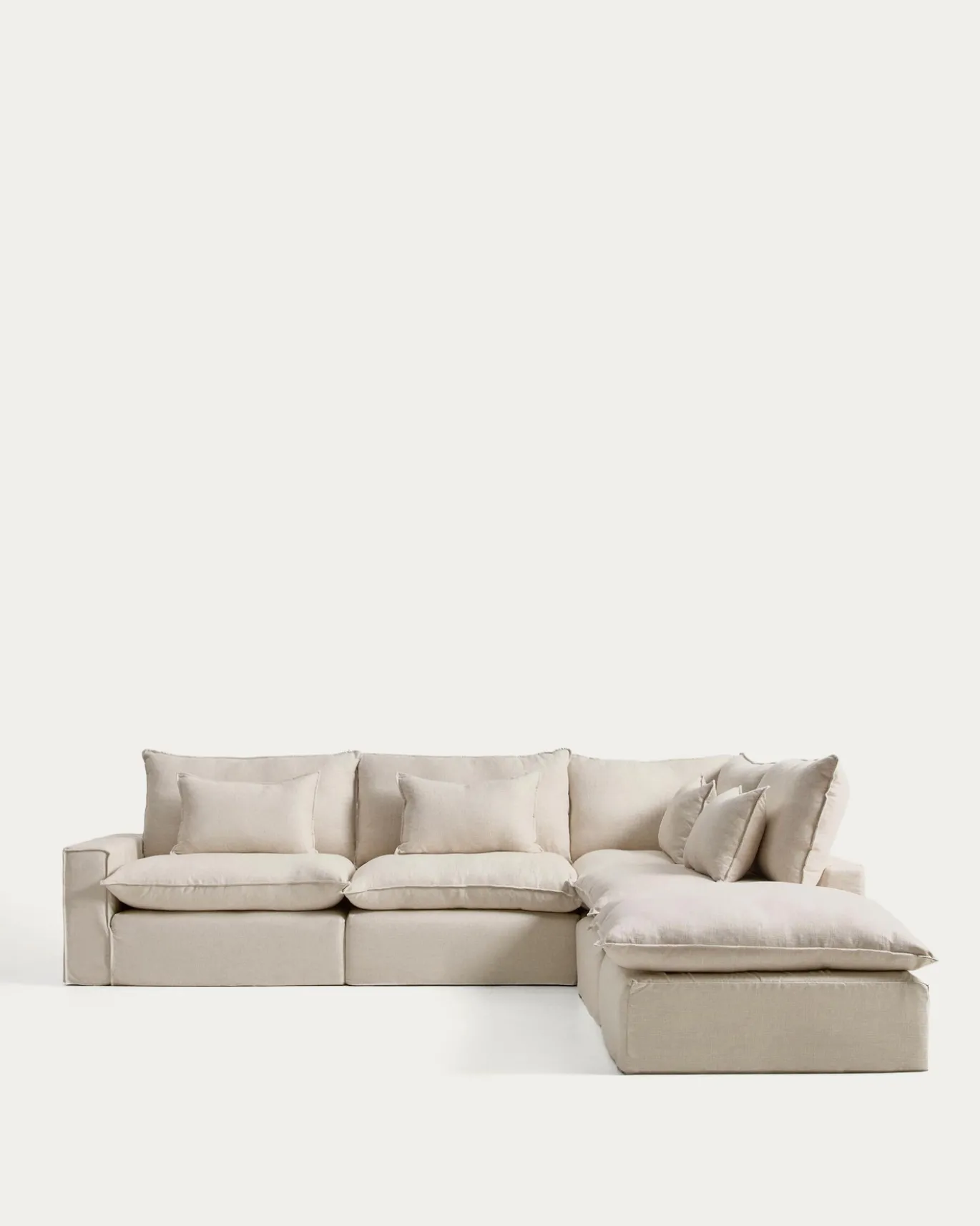 Kave Home Chaise Longue Bank Rechts Anarela 6-Zits Linnen Beige