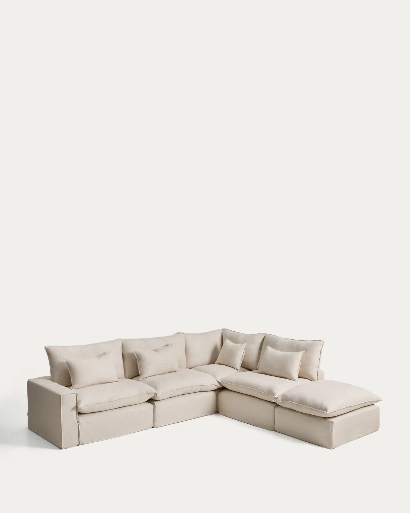 Kave Home Chaise Longue Bank Rechts Anarela 6-Zits Linnen Beige