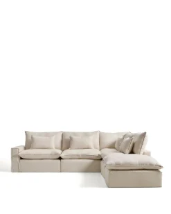 Kave Home Chaise Longue Bank Rechts Anarela 6-Zits Linnen Beige
