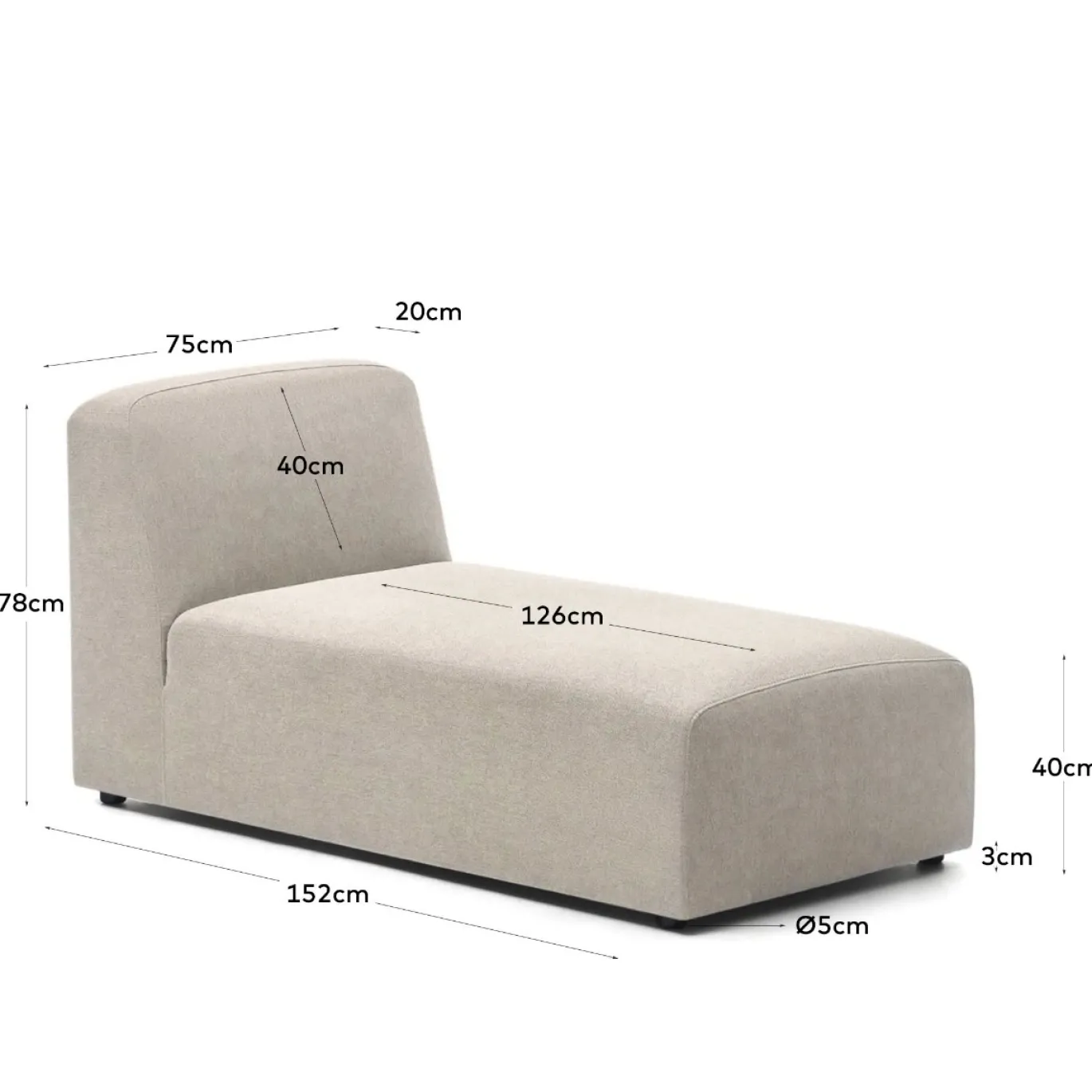 Kave Home Chaise Longue Module Neom Beige 152x75cm