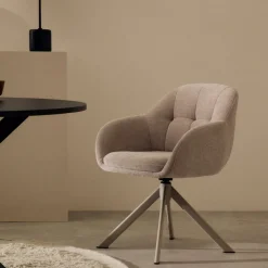 Kave Home Draaistoel Dorina Beige Chenille en Beige Poten
