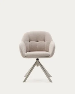 Kave Home Draaistoel Dorina Beige Chenille en Beige Poten