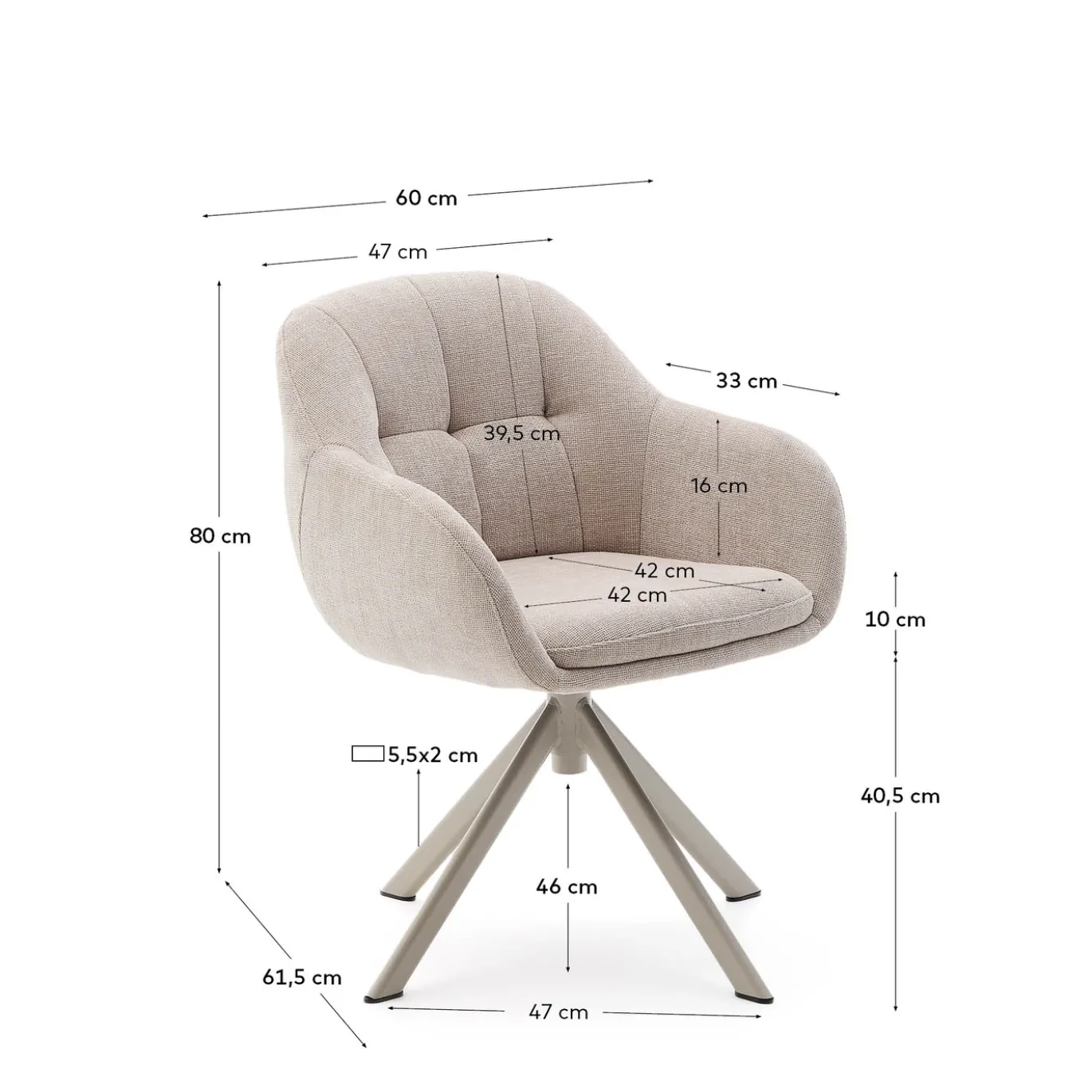 Kave Home Draaistoel Dorina Beige Chenille en Beige Poten