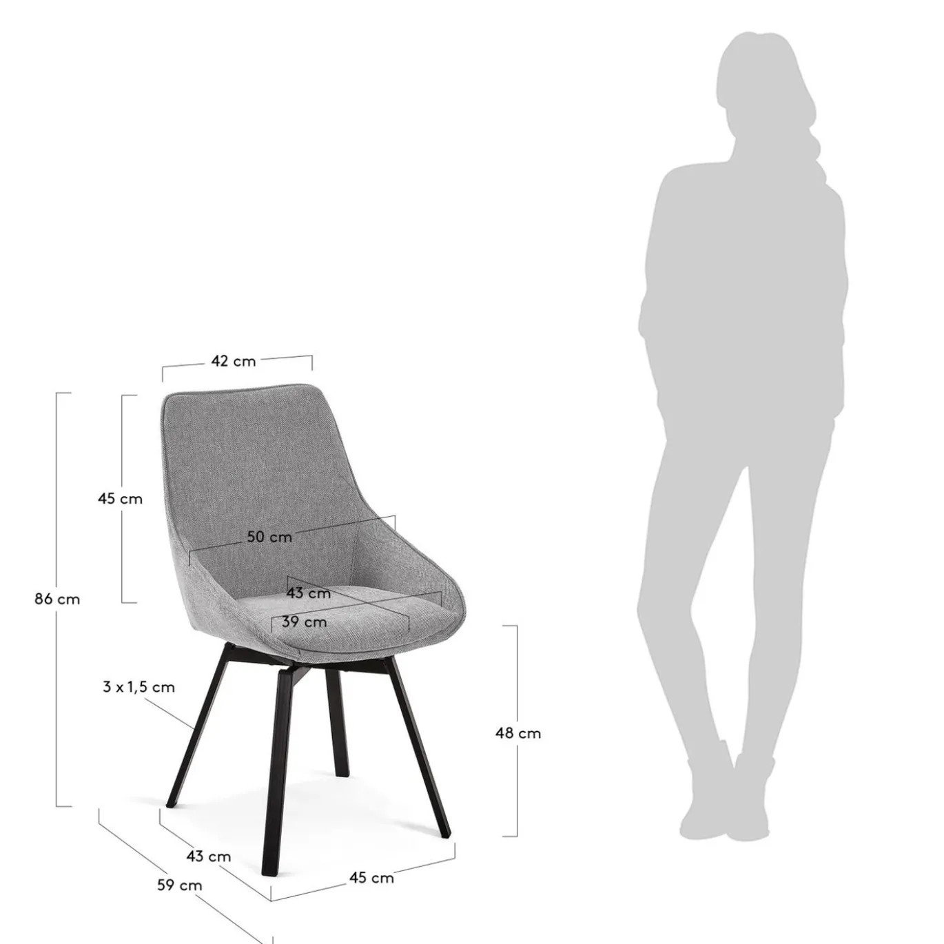 Kave Home Draaistoel Jenna Lichtgrijs