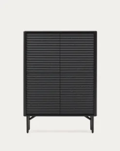Kave Home Dressoir Lenon Massief Hout Zwart Eikenfineer 105x144cm