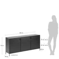 Kave Home Dressoir Shantay Metaal Zwart 3 Deuren 160x72cm