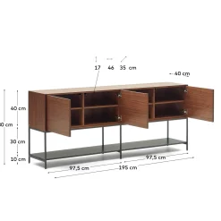 Kave Home Dressoir Vedrana 3-deurs Bruin Walnootfineer 195x80cm