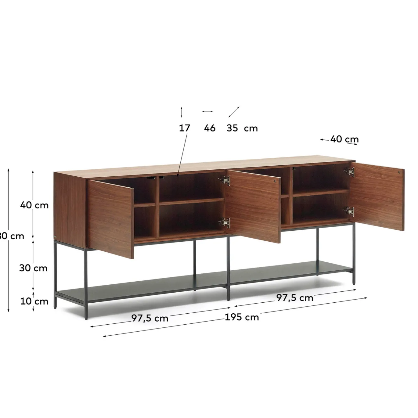 Kave Home Dressoir Vedrana 3-deurs Bruin Walnootfineer 195x80cm