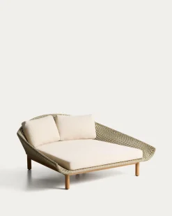 Kave Home Dubbel Ligbed Olbia Massief Teakhout Rotan Groen