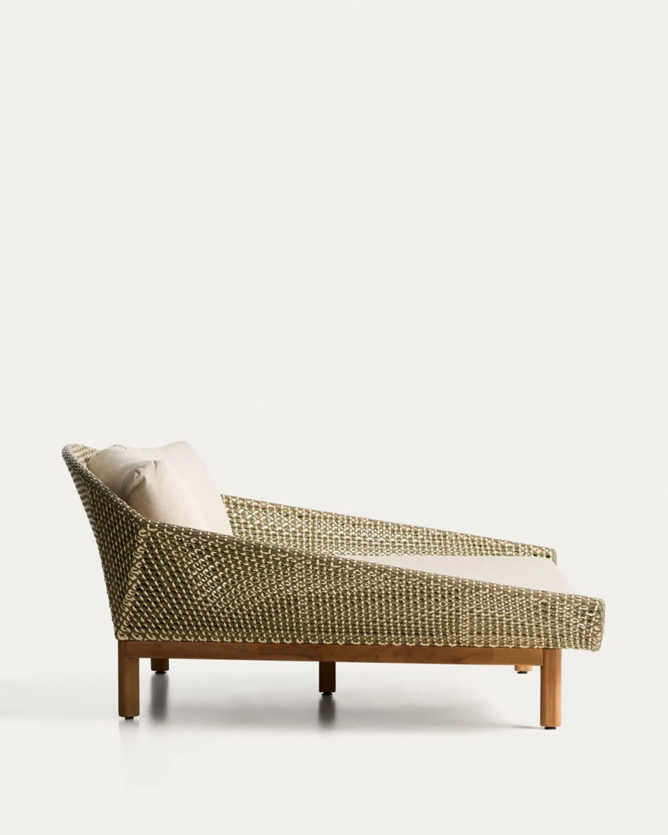 Kave Home Dubbel Ligbed Olbia Massief Teakhout Rotan Groen