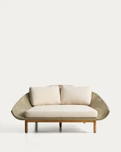 Kave Home Dubbel Ligbed Olbia Massief Teakhout Rotan Groen