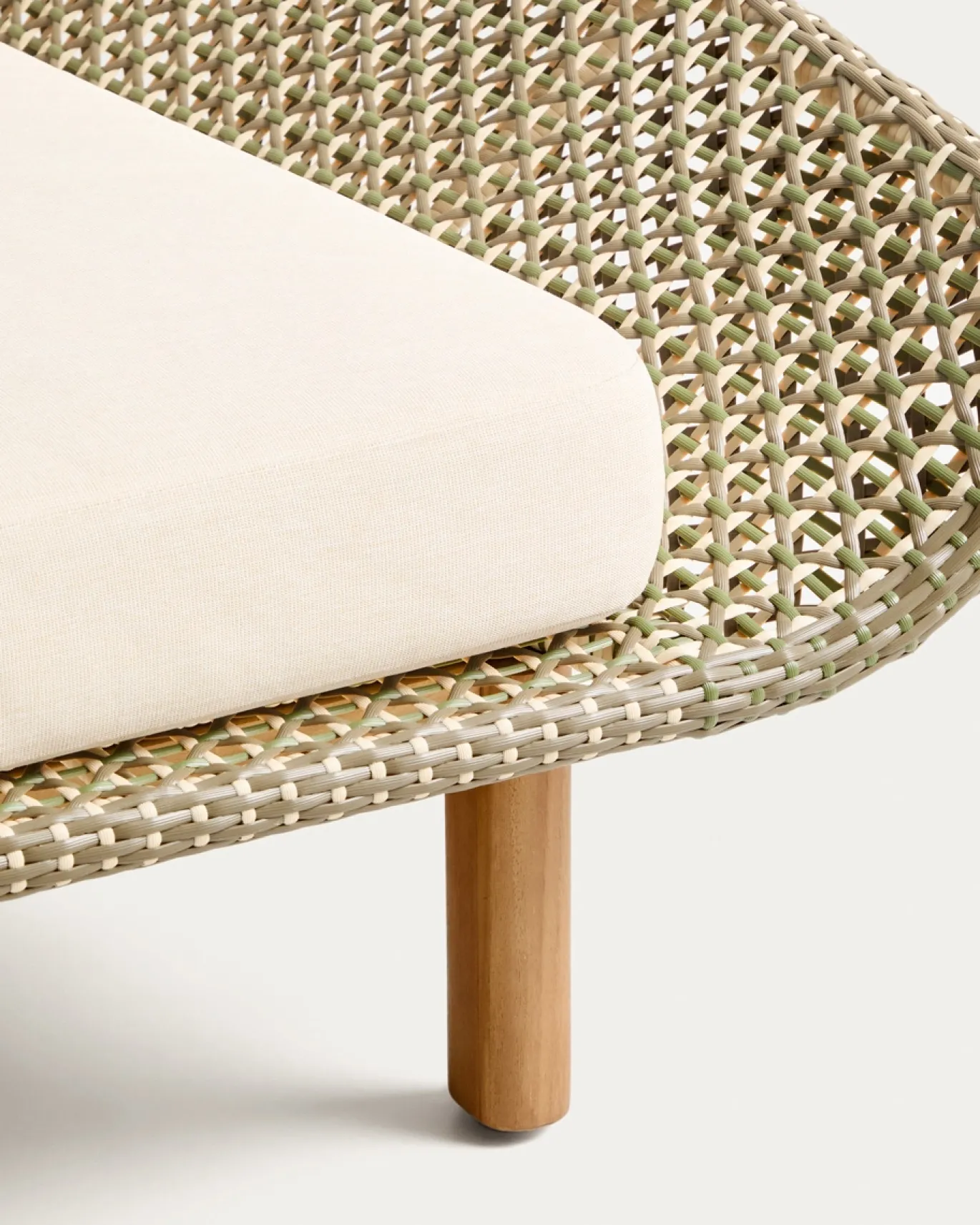 Kave Home Dubbel Ligbed Olbia Massief Teakhout Rotan Groen
