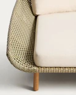 Kave Home Dubbel Ligbed Olbia Massief Teakhout Rotan Groen