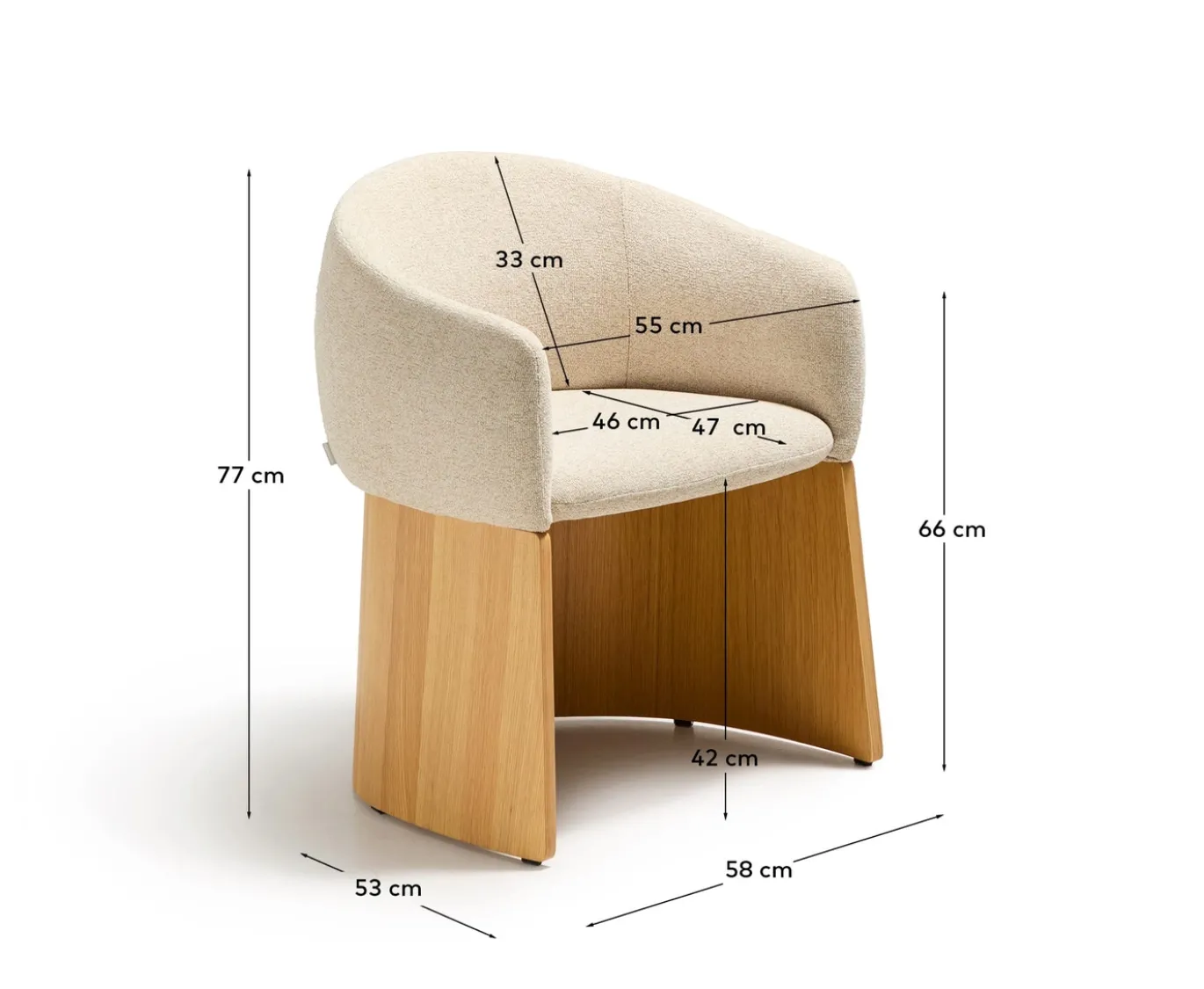 Kave Home Eetkamerstoel Bosca Beige Chenille en Eikenfineer