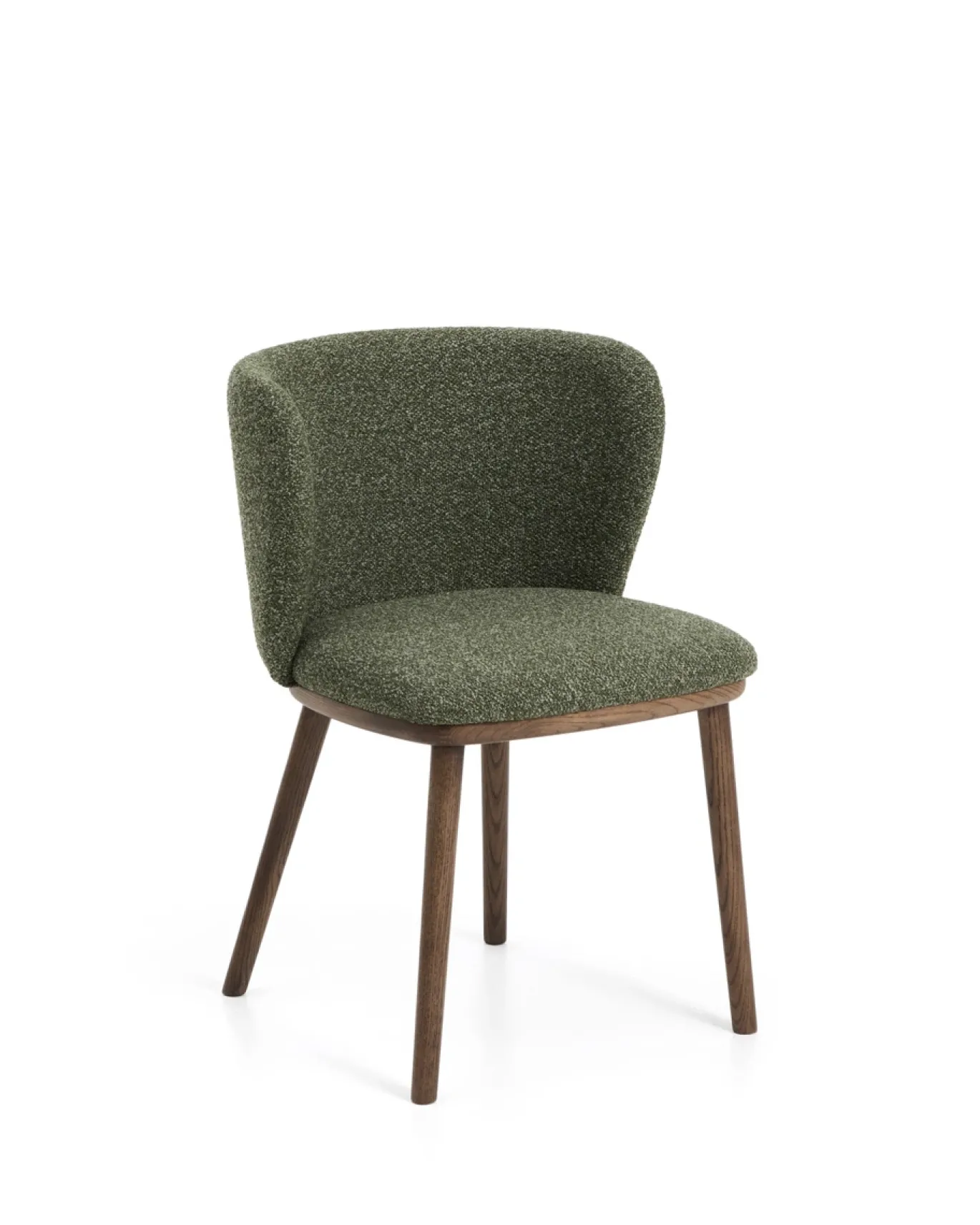 Kave Home Eetkamerstoel Ciselia Chenille Donkergroen/Walnoot