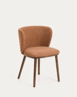 Kave Home Eetkamerstoel Ciselia Chenille Terracotta/Walnoot