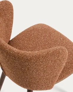 Kave Home Eetkamerstoel Ciselia Chenille Terracotta/Walnoot