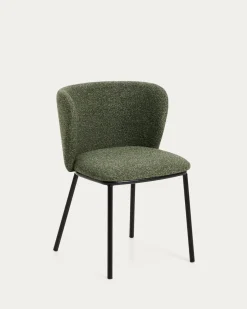 Kave Home Eetkamerstoel Ciselia Chenille Donkergroen/Zwart