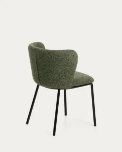 Kave Home Eetkamerstoel Ciselia Chenille Donkergroen/Zwart