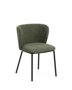 Kave Home Eetkamerstoel Ciselia Chenille Donkergroen/Zwart