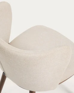 Kave Home Eetkamerstoel Ciselia Chenille Beige/Walnoot