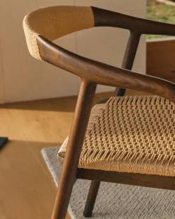 Kave Home Eetkamerstoel Derile Eiken Walnoot/ Beige