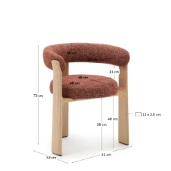 Kave Home Eetkamerstoel Granite 3-poten Terracotta/Naturel Chenille En Essenhout
