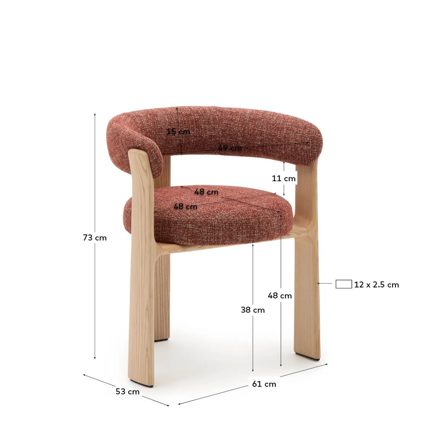 Kave Home Eetkamerstoel Granite 3-poten Terracotta/Naturel Chenille En Essenhout