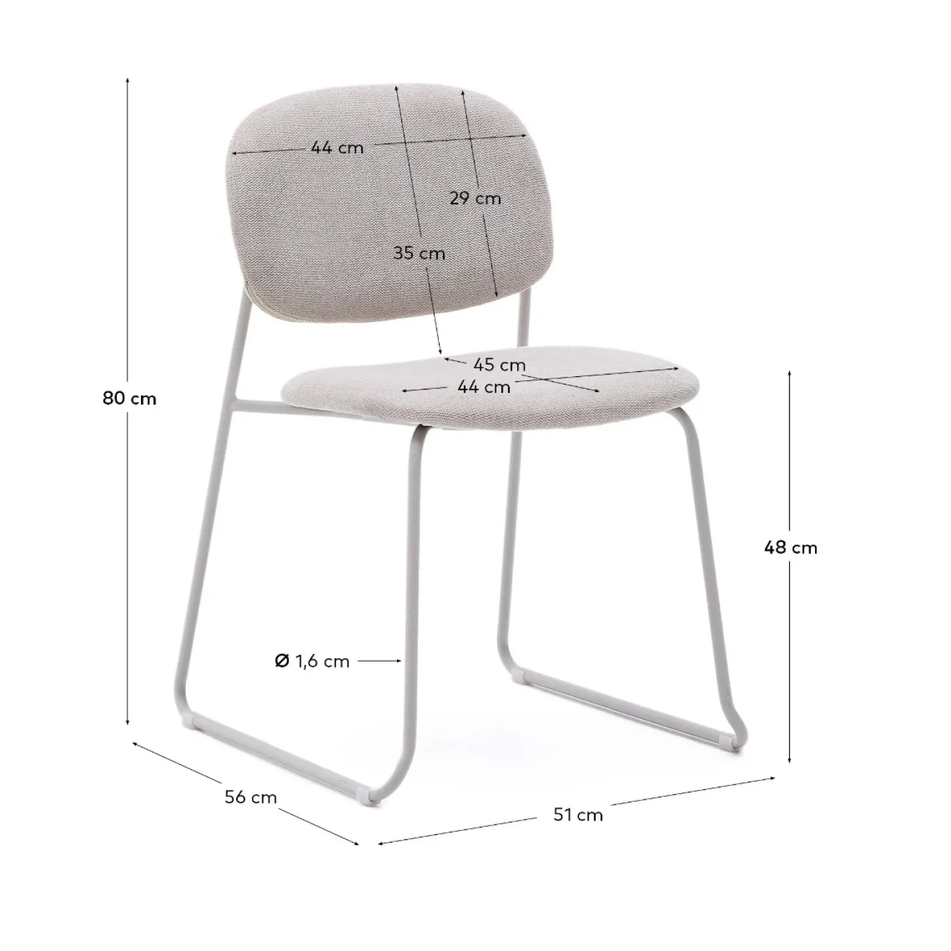 Kave Home Eetkamerstoel Meli Chenille Beige Stapelbaar