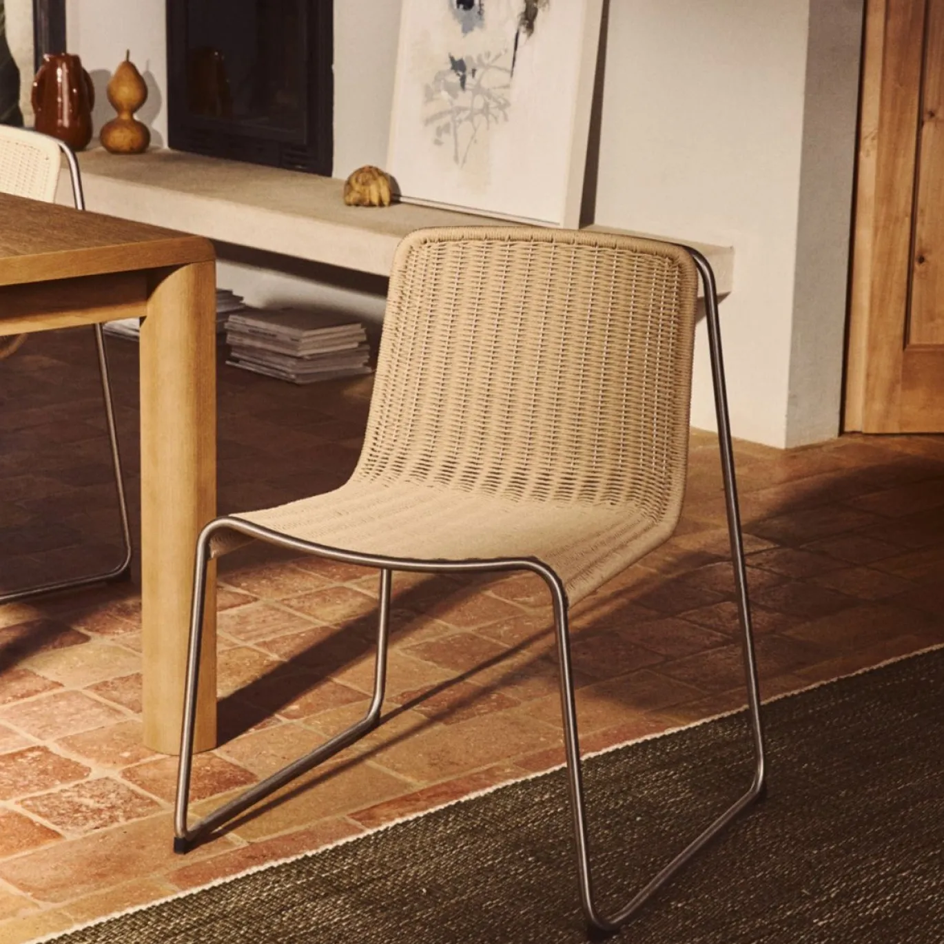 Kave Home Eetkamerstoel Tavari Touw RVS Beige