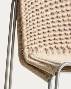 Kave Home Eetkamerstoel Tavari Touw RVS Beige