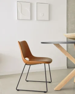 Kave Home Eetkamerstoel Zahara Synthetisch Leer Bruin