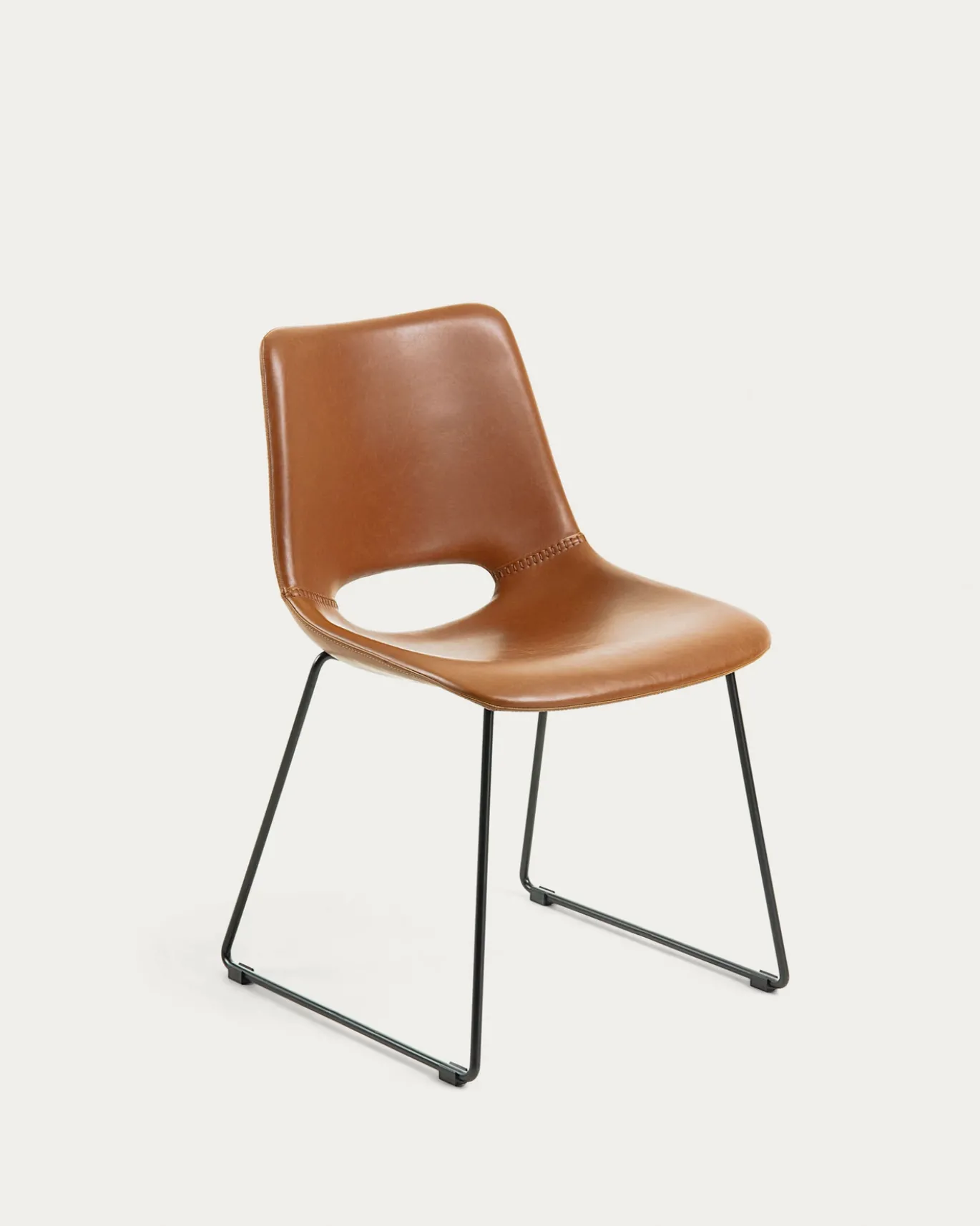 Kave Home Eetkamerstoel Zahara Synthetisch Leer Bruin