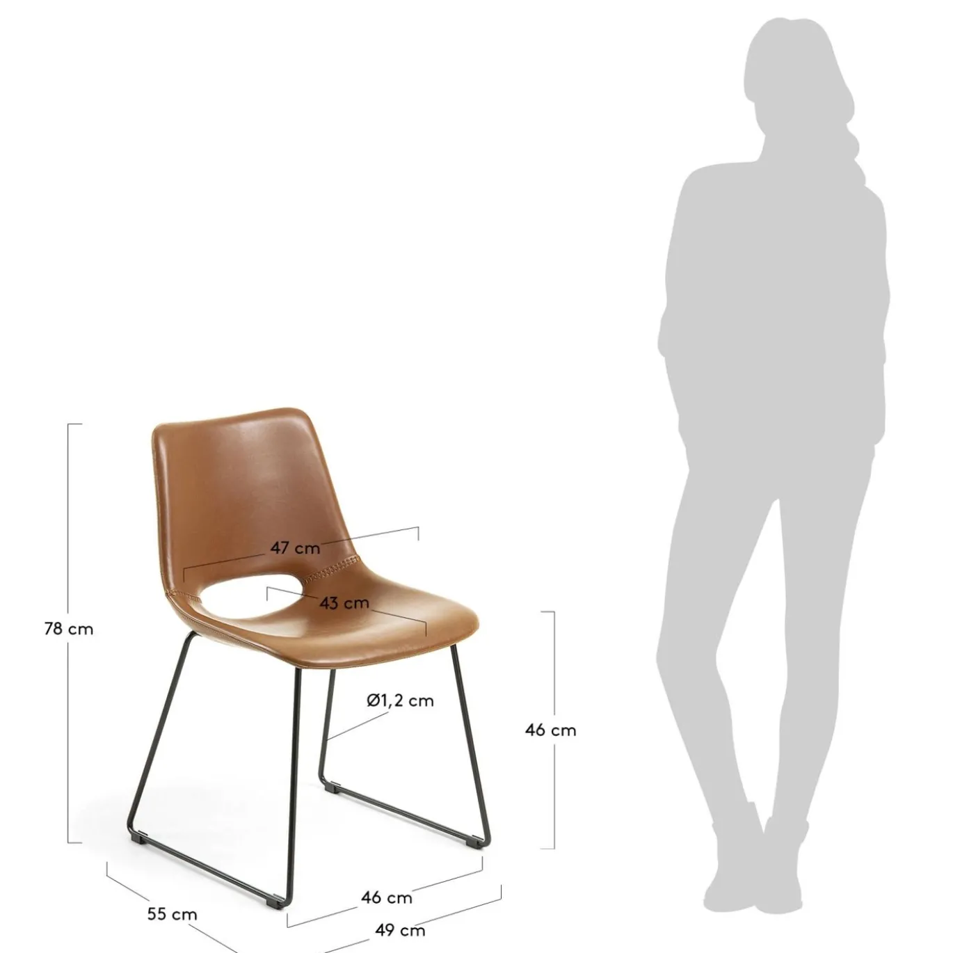 Kave Home Eetkamerstoel Zahara Synthetisch Leer Bruin