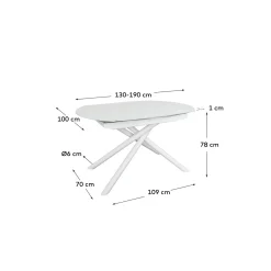 Kave Home Eetkamertafel Vashti Uitschuifbaar Glas Wit 130-190cm