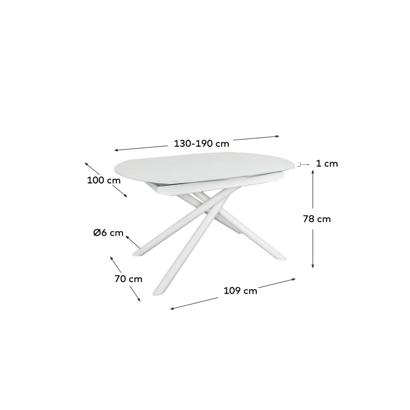 Kave Home Eetkamertafel Vashti Uitschuifbaar Glas Wit 130-190cm