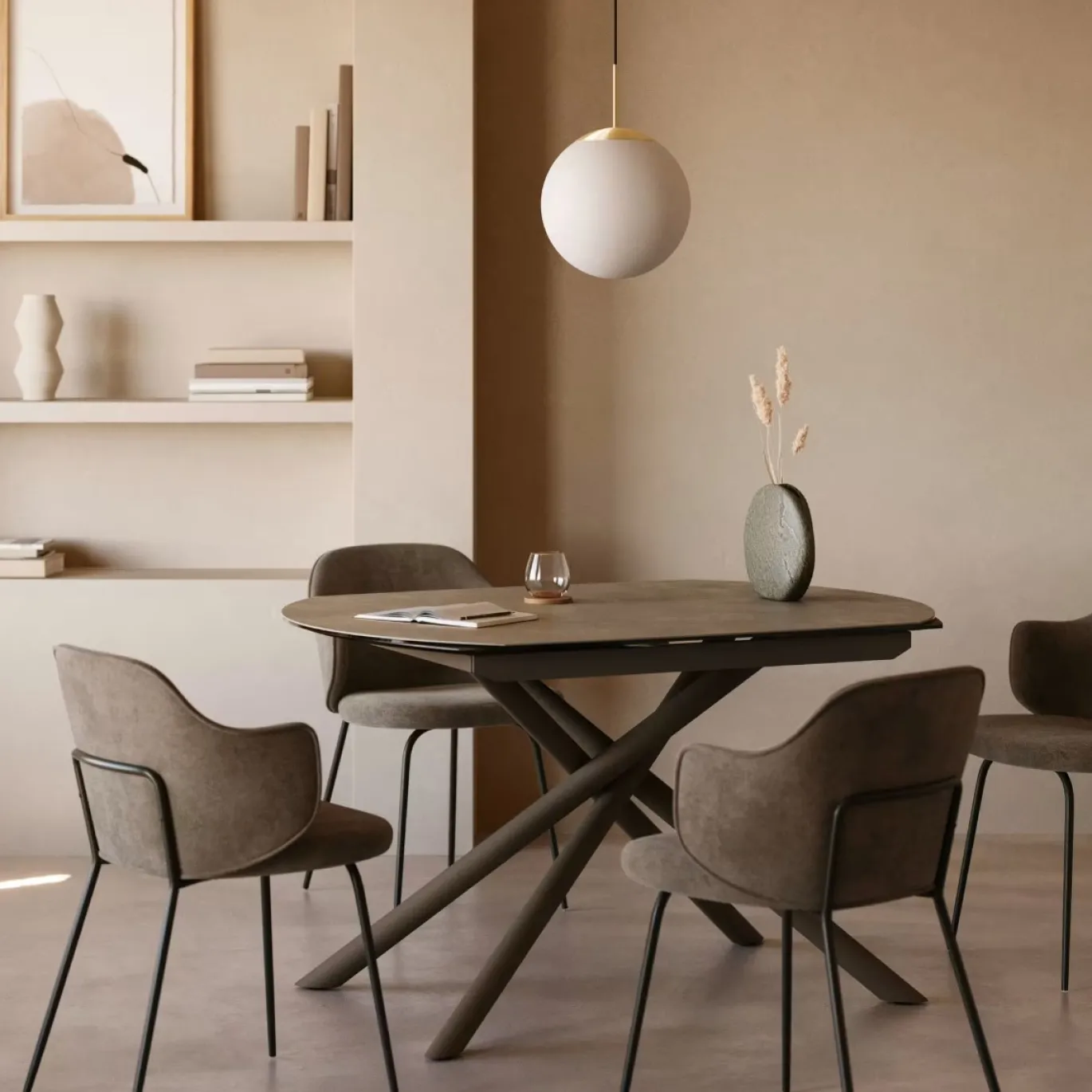 Kave Home Eetkamertafel Vashti Uitschuifbaar Porselein Zwart 130-190cm