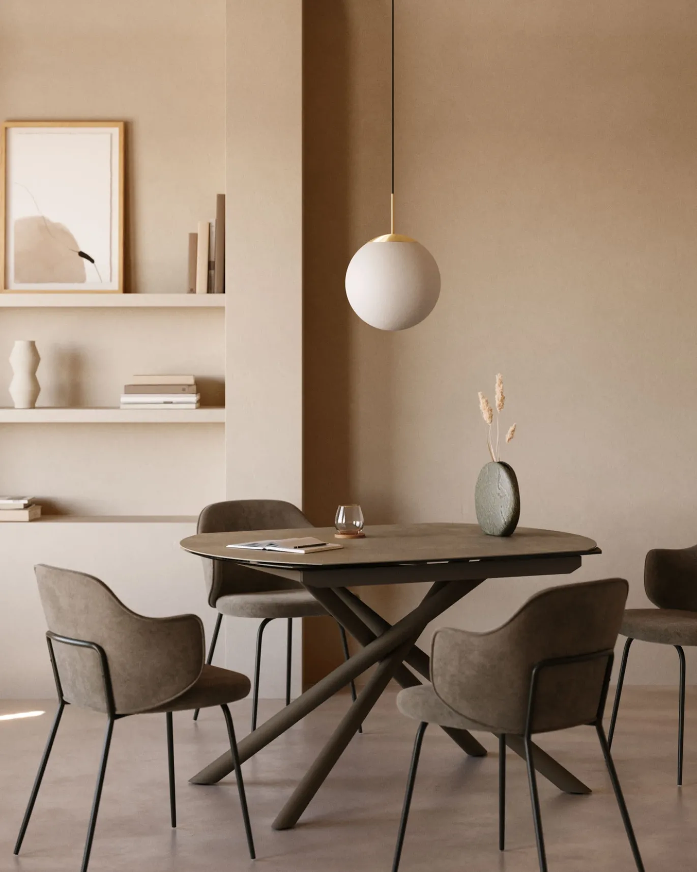 Kave Home Eetkamertafel Vashti Uitschuifbaar Porselein Bruin 130-190cm