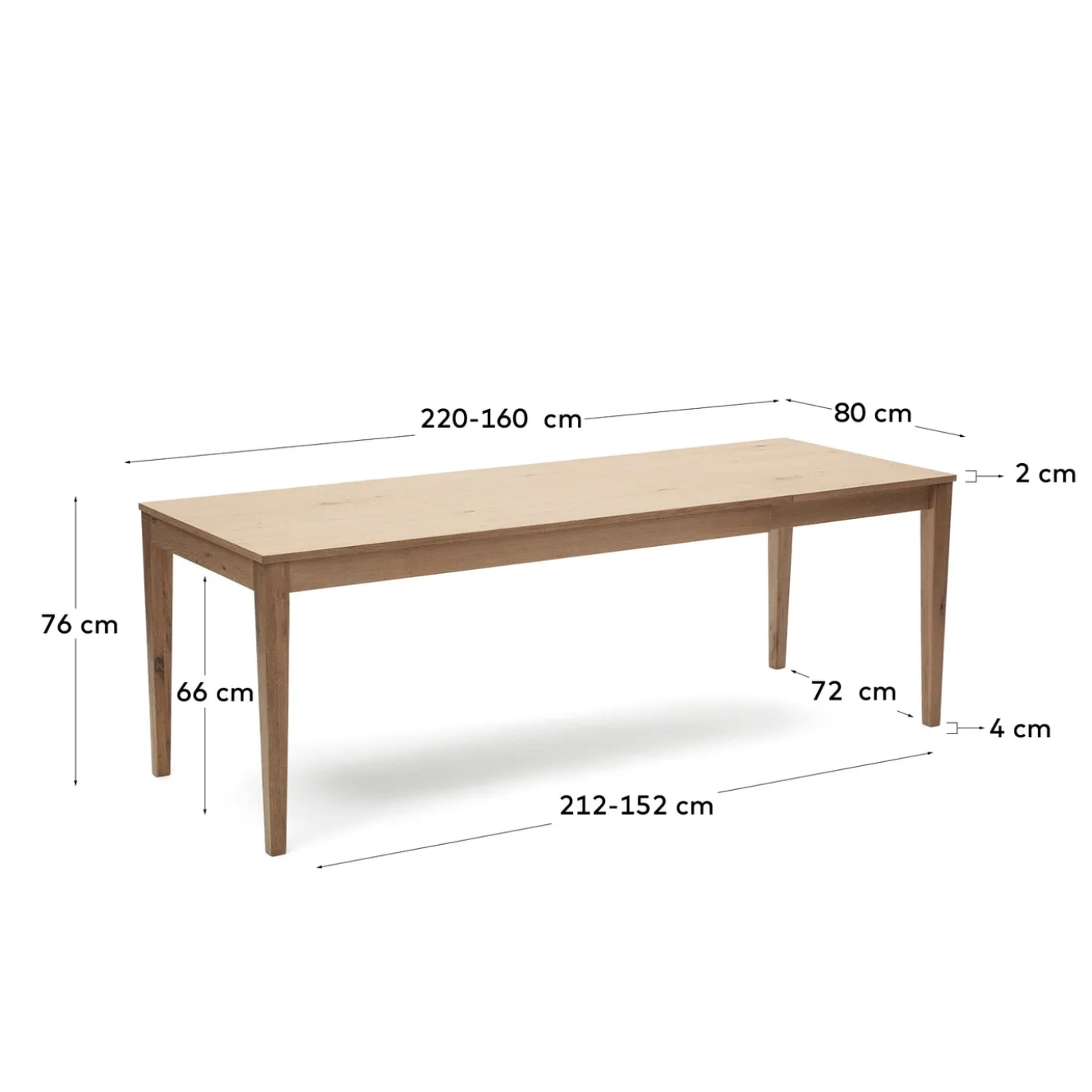 Kave Home Eetkamertafel Yain Uitschuifbaar Eikenfineer 160-220cm