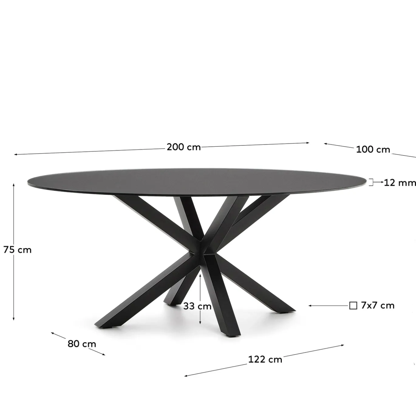 Kave Home Eettafel Argo Ovaal Glas Zwart 200cm